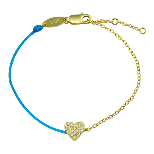 Pave Heart String Bracelet Blue