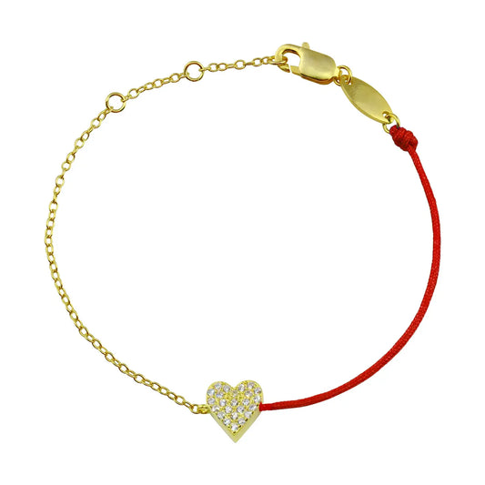 Pave Heart String Bracelet Red