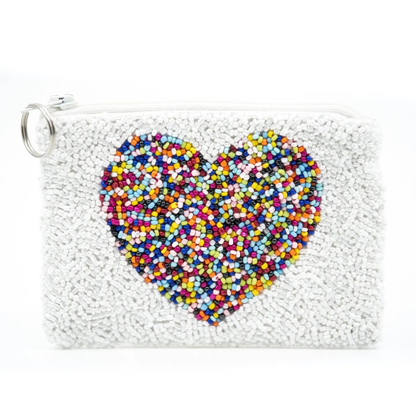 Rainbow Beaded Heart Coin Purse