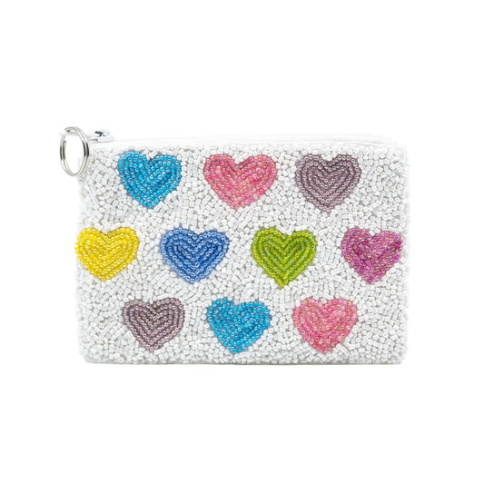 Mutli Beaded Heart Filled Coin Purse