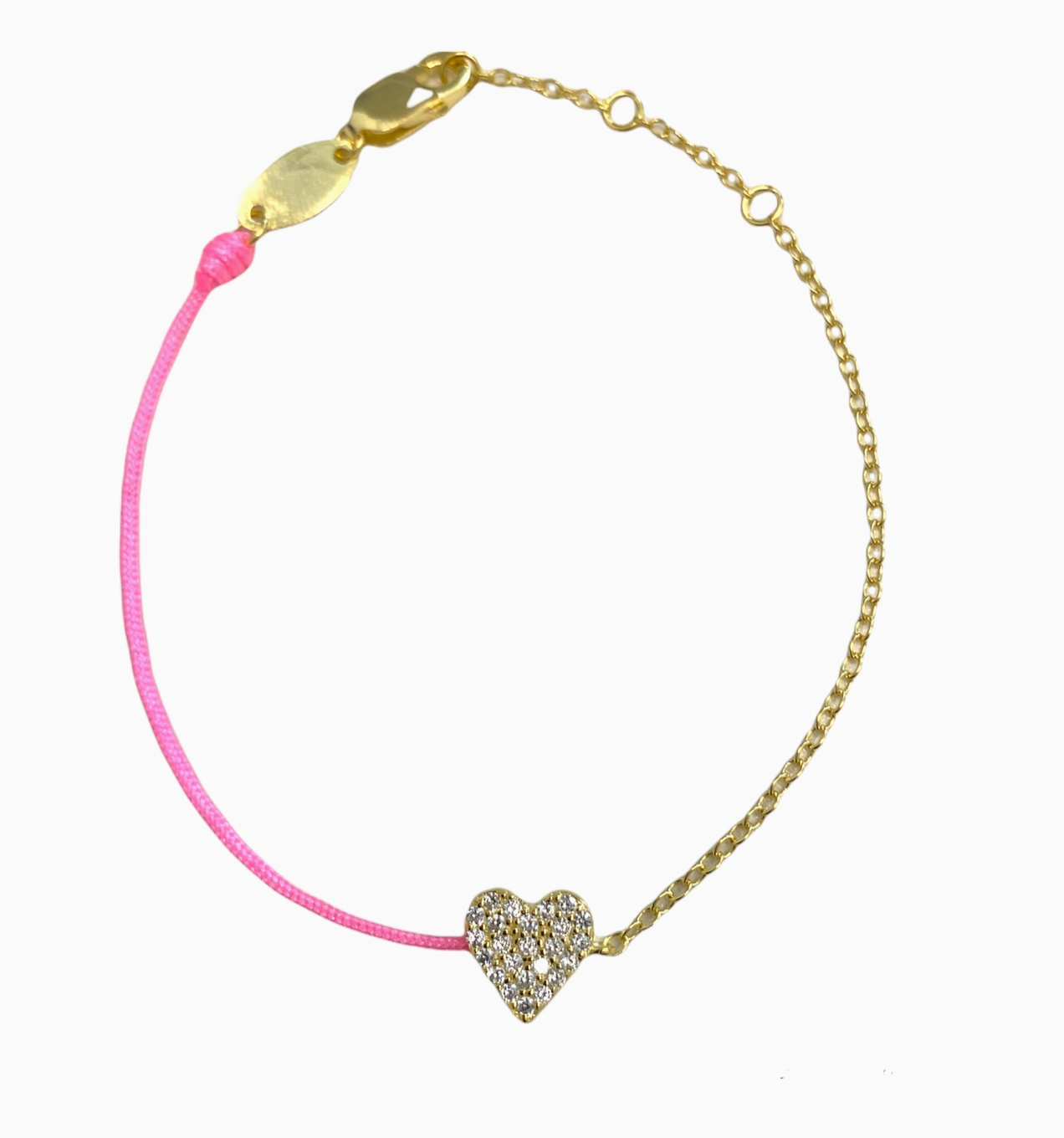 Pave Heart String Bracelet Pink