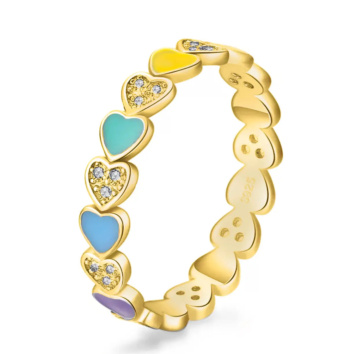 Multi Color Enamel Pave Heart Ring