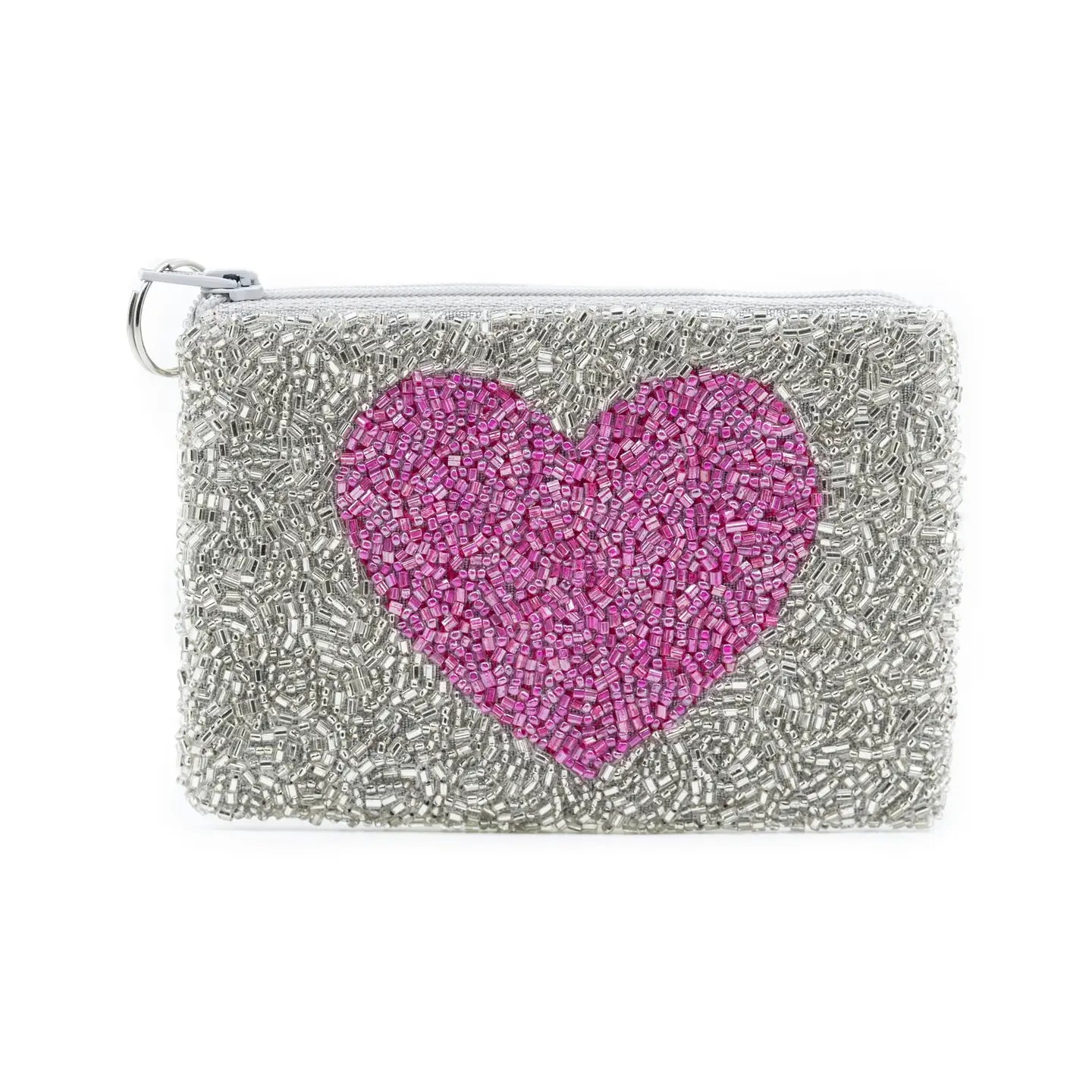 Pink Heart Beaded Coin Purse